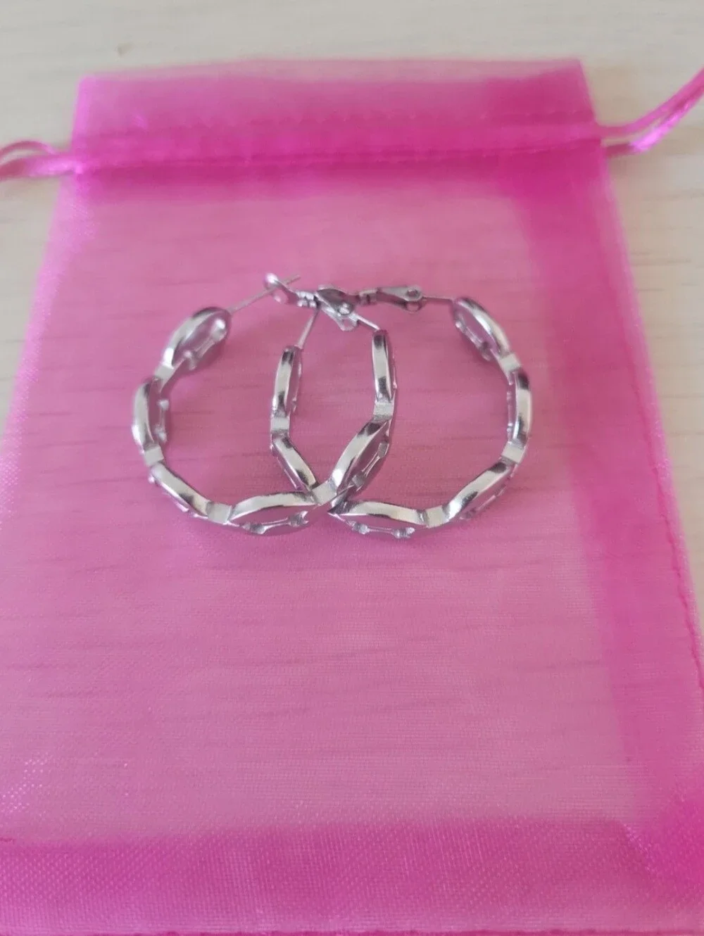 Sterling Silver Link Hoop Earrings - Silver